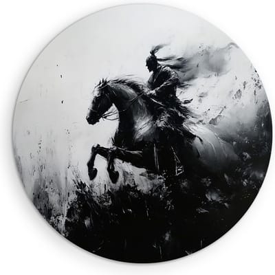 Saammp Muurcirkel Hout - Abstract Paard met ruiter - Natuur - Ø 90 - Wandcirkel - Wanddecoratie Cirkel - muurdecoratie Woonkamer - Slaapkamer decoratie - Rond Schilderij