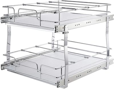 Archi Uittrekbare kastorganizer – Keuken organizer - Uitschuifbare lade – Chrome stalen opbergsysteem – 35 x 53 x 38 cm – Zilver