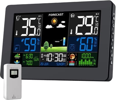 Weerstation Draasloos Binnen/Buiten - Weerstation - LCD Kleurenscherm - DCF Radioklok - Binnen- en Buitentemperatuur - Voor Thuisgebruik