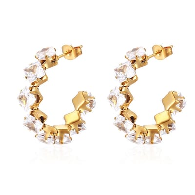 YARE Oorringen - Wit/Goud | 2,8 x 2,8 cm | Stainless Steel / Zirkonia | Fashion Favorite