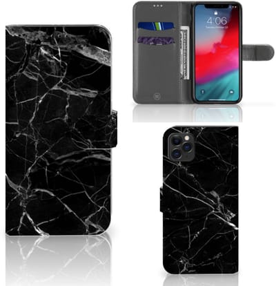 Apple iPhone 11 Pro Max Bookcase Marmer Zwart - Origineel Cadeau Vader