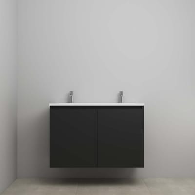 On-Line Onderkast - 100 cm - Bouwpakket - Greeploos 2 Deuren - Acryl Wastafel - 2 Kraangaten - Mat Zwart