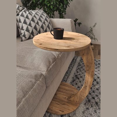 Bijzettafel Bank - Ronde Tafel - Ontspannen Zitten - C-vormig Ontwerp - Met Wielen - Natuurlijk