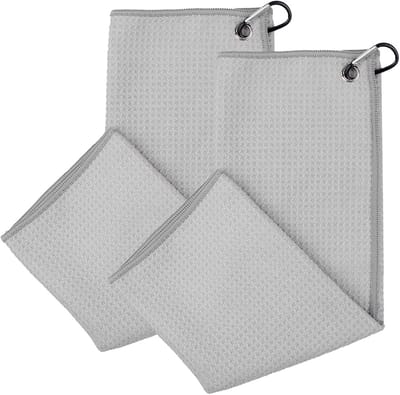 Golfhanddoek Set - Microfiber Doeken - Sport & Outdoor - Inclusief Karabijnhaak - 40x40 cm - Grijs