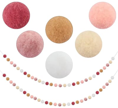 MTTproducts- Ballenslinger 2 m - 60 Pompons - Kleurrijke Decoratie - Vilten Ballen - Duurzaam Wolvilt - Geschikt voor Kinderkamer en Feesten - Slinger