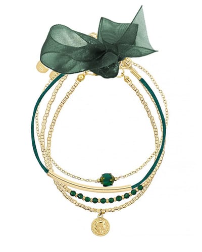 Mint15 Armbandenset 'Forest Green' - Handgemaakte armbanden donkergroen / goudkleur - Stainless Steel RVS/Roestvrij staal - Samengestelde cadeauset met 4 armbanden