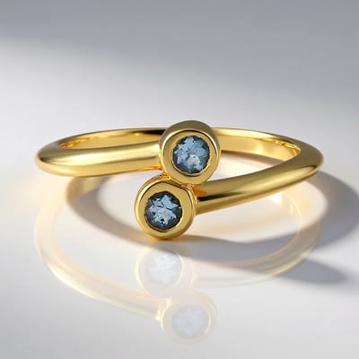 Cavill - Zilveren Ring 925 Sterling Zilver Verguld - 2 Santa Maria Aquamarijn 0 174 ct - Briljant Slijpsel - Modern Open Design - Elegante Damesring
