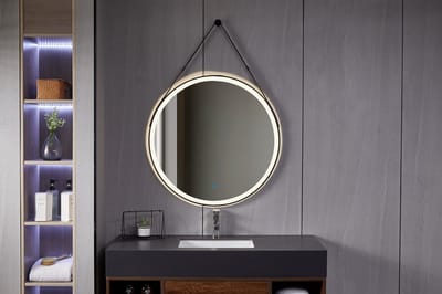 Bella Mirror - Spiegel met verlichting – Badkamerspiegel Rond – Antivocht – Anticondens – Ledverlichting - 80 cm - Met zwart frame - Trendy riem ophangbeugel