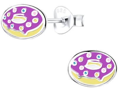 Joy|S - Zilveren donut oorbellen - 8 x  6 mm - paars