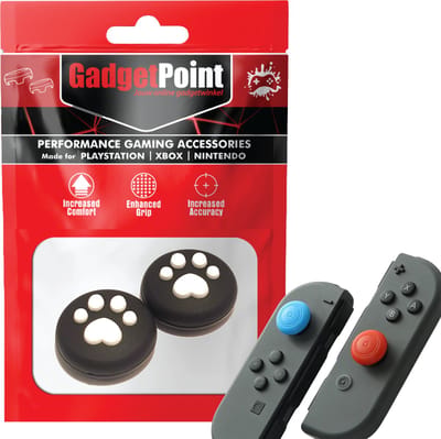 Gadgetpoint - Thumb Grips voor Nintendo Switch Joy-Con Controllers - Gaming Thumbgrips - Performance Anti-Slip Thumbsticks - Bescherming Accessoires - Pootjes - Zwart met Wit