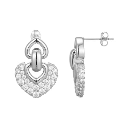 Cavill - Zilveren Oorbellen - 925 Sterling Zilver - 2 76 Ct Nigeriaanse Zirkonia Pavé - Elegante Hartvormige Oorstekers 23 mm