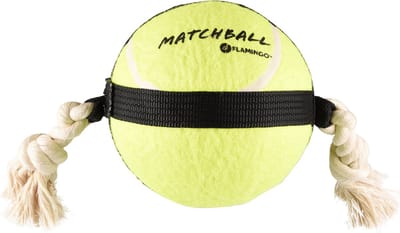 Hondenspeelgoed – Matchball tennisbal met touw – Flamingo hondenspeelgoed – hondentouw – hond bal – honden bal – 40 cm – geel