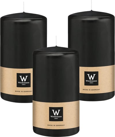 Wiedemann Cilinderkaars/stompkaars - 3x - zwart - 13 x 7 cm - 52 branduren - zuilkaarsen