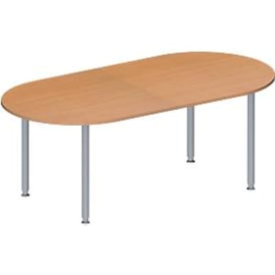 Schäfer Shop  Genius Vergadertafel MODENA FLEX, in hoogte verstelbaar, ovale vorm, 4-poot ronde buis, 2000 x 1000 mm, beukenpatroon