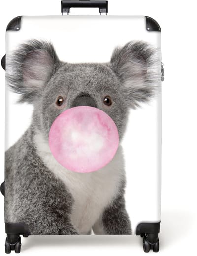 NoBoringSuitcases.com® - Koffer groot - Reiskoffer lichtgewicht - Koala - Kauwgom - Roze - Grijs - Rolkoffer met 4 wielen - Grote trolley XL - 98 liter bagage