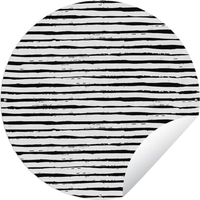 Tuincirkel Zwart - Strepen - Wit - Design - 60x60 cm - Ronde Tuinposter - Buiten