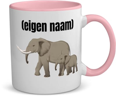 Akyol - olifant en kleine met eigen naam koffiemok - theemok - roze - Olifant - dieren liefhebber - iemand die houdt van olifanten - verjaardag - cadeau - kado - geschenk - 350 ML inhoud