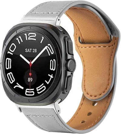 Leren bandje - geschikt voor Samsung Galaxy Watch 7 (40 & 44mm) / Watch 6 (Classic) / Watch 5 (Pro) / Watch 4 (Classic) / Watch FE - band van leer met druksluiting - grijs