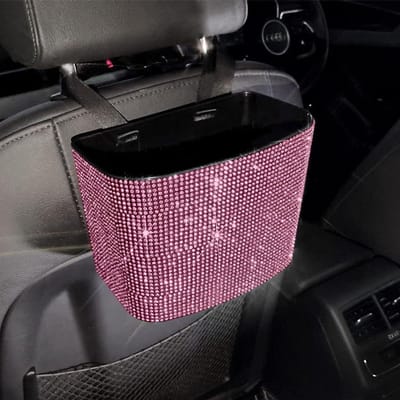 Auto Prullenbak - Vuilnisbak Auto - Tijdens Rijden - Met Sparkle Strass - 20x8x14 cm - Roze