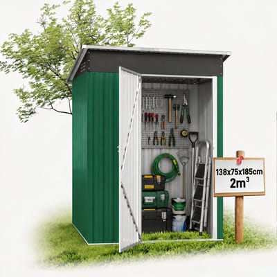 Metalen tuinhuis - staal buitenopslag - groen - schuifdeur - weerbestendig - 180 × 117 × 185 cm - tuinberging - gereedschap opslag - duurzame buitenkast
