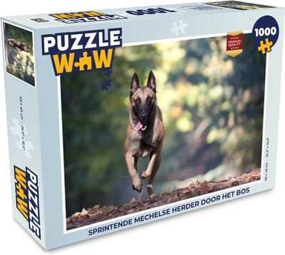 Puzzel Sprintende Mechelse Herder door het bos - Legpuzzel - Puzzel 1000 stukjes volwassenen
