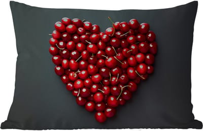 Buitenkussens - Tuin - Kersen - Hart - Rood - Zwart - 50x30 cm