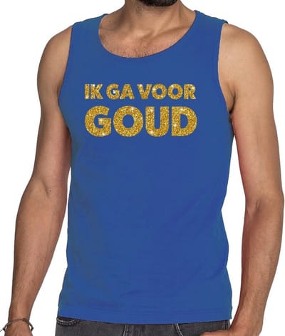 Ik ga voor goud glitter tekst tanktop / mouwloos shirt blauw heren - heren singlet Ik ga voor goud S