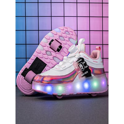 Schoenen op wielen, Dubbele wielen skates, Heren- en kinderschoenen met wieltjes, LED-lichtschoenen 30 white