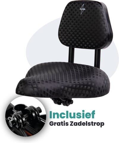 Voltano Fietszadel Met Rugsteun / Rugleuning - Zwart - Verstelbaar Zadel - Waterdicht - Met Zadelstrop - Tegen Rugklachten - Medisch Fietszadel