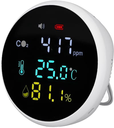 CO2 Monitor - Luchtkwaliteitsmeter - Binnenlucht Meten - Voice Alert Functie - 11 x 11 x 6 cm - Wit