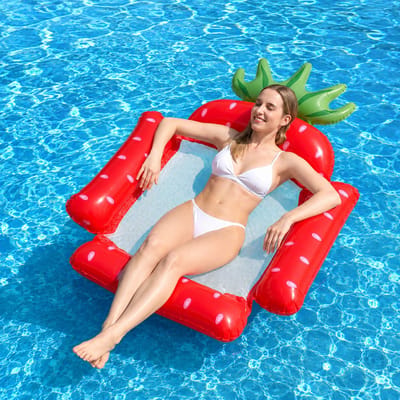 Zwembadfloat - Waterhangmat - Opblaasbare Aardbei Float Met Rugleuning - Netstof Zitvlak - PVC - 115 x 104 cm