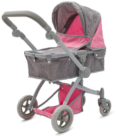 Baby Mix Sophie poppenwagen 2-in-1 roze-grijs - Gondelpoppenwagen