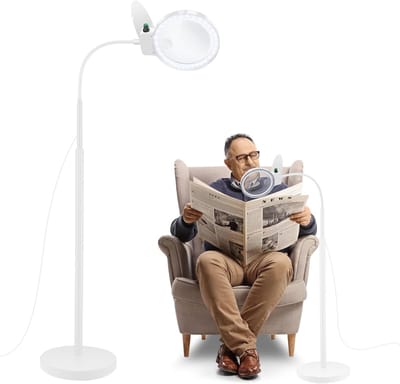 Vergrootglas met licht en standaard - Dimbare vloervergrootlamp met 36 LED, 5 kleurmodi en verstelbare zwenkarm voor ambacht