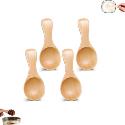 4 stuks - Kleine houten lepel - Mini houten lepel - Handgemaakte mini natuurlijke houten lepel - Zoutlepel - Kleine houten theelepel - Keuken kookhouten lepel - Geschikt voor het bewaren van kruidenoliën, koffie, thee, suiker, specerijen en ijszout