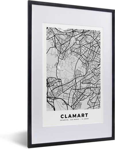 Fotolijst incl. Poster - Stadskaart - Frankrijk - Kaart - Clamart - Plattegrond - 40x60 cm - Posterlijst