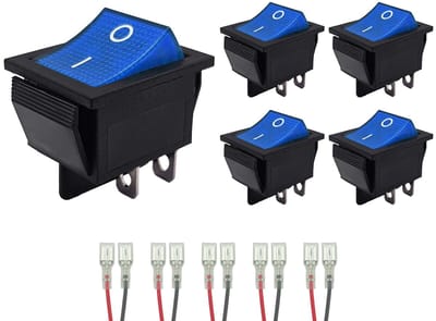 ProRide Wipschakelaar ON-OFF KCD4-202 - met Aansluitkabels - 2 Polig - 250V/16A - 30x22mm - Blauw zonder lampje - 5 stuks