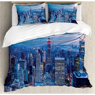 New York Beddengoedset Dekbed Dekbedovertrek Kussenslopen NYC Dat Nooit Slaapt Reflecties Op Manhat Beddengoedovertrek Tweepersoonsbedset AU Single(140x210cm)