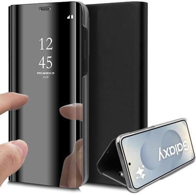 Hoesje geschikt voor Samsung Galaxy S25 - Spiegel Book Case Zwart