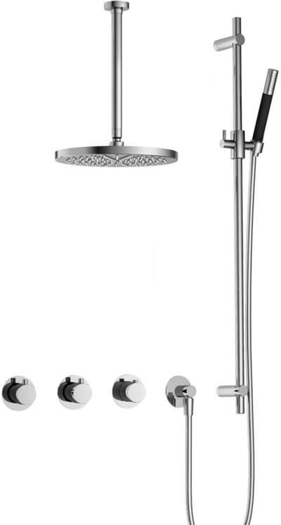 Hotbath Cobber IBS70 inbouw regendoucheset met staafhanddouche aan glijstang en 30cm ronde hoofddouche aan 30cm plafondarm chroom