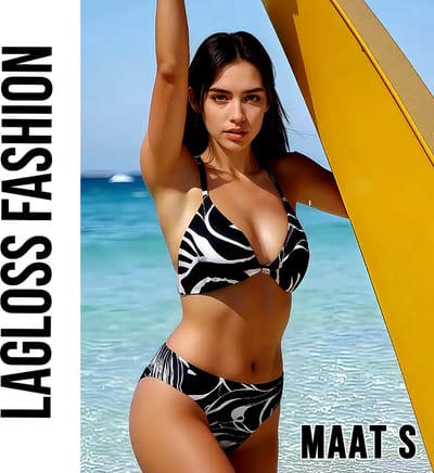 LaGloss® Zwart-Wit Tie-Dye Bikini Set – Halter Rugloos 2-delig Badpak voor Dames – Hoge Stretch Zwemkleding met Bandjes & Strepenprint – Maat S