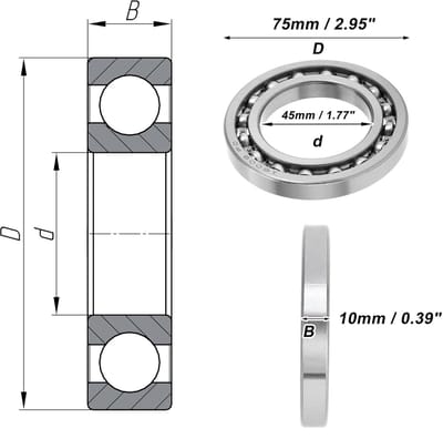 Diepe Groef Kogellagers P0 45x75x10mm - Gesmeerde Kogellagers Open Type - Zilver Kleur - Scooter Skateboard Wielen