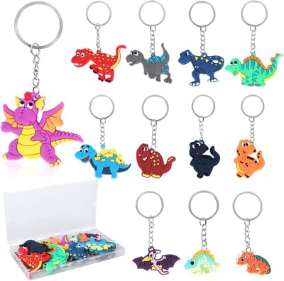 Thijox - 12 Stuks Dinosaurus Sleutelhangers - Siliconen Dinosaurus Hangers voor Kinderen - Dino Verjaardagsdecoratie - Rugzak Hangers - Dinosaurus Cad