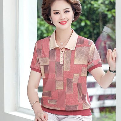 Zomer Kortmouwig T-shirt voor Moeders op Middelbare Leeftijd Modieus Klein Shirt Dames Los Grote Maat IJszijde Kort Poloshirt Top Dames 5XL