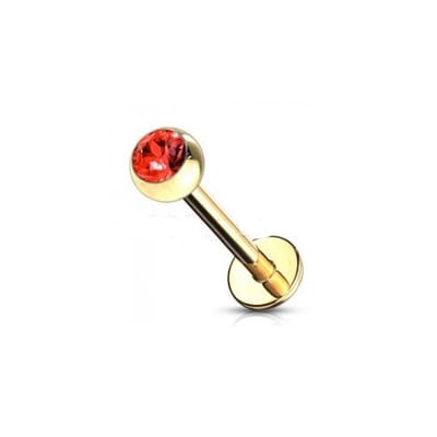 piercing chirurgisch staal met rood steentje 1.2x8 - goud - LMPiercings