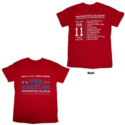 The Beatles - Washington '64 Stars Setlist Heren T-shirt - S - Rood