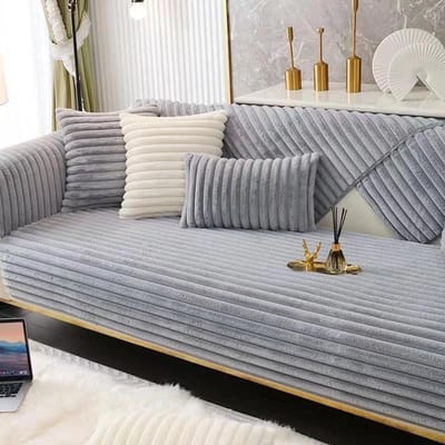 Verdikte pluche bankmat Winter Warme Bankhoes L-vormige Hoekbank Antislip Bankhoes Superzachte Gewatteerde Bankhanddoek 1 pillowcase 50x30cm gray