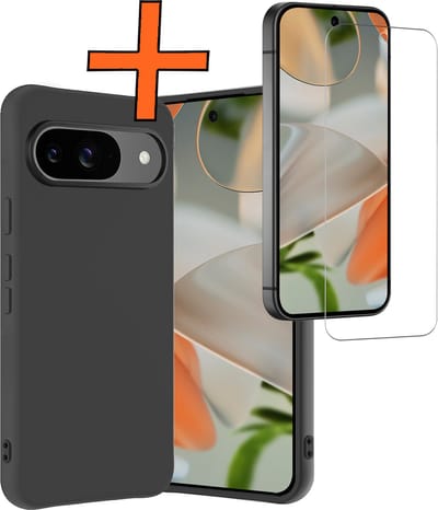 Hoes - Met Screenprotector - Geschikt voor Google Pixel 10 - Sterk & Shockproof - Back Cover - Siliconen Case - Telefoon Hoes - Zwart