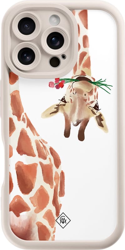 Casimoda® hoesje - Geschikt voor iPhone 16 Pro - Giraffe - Effen telefoonhoesje met lensbescherming - Siliconen/TPU - Backcover - Bruin/beige