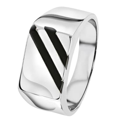 Lucardi Heren Zegelring met zwarte accenten - Ring - Vaderdag Cadeautje - Staal - Zilverkleurig