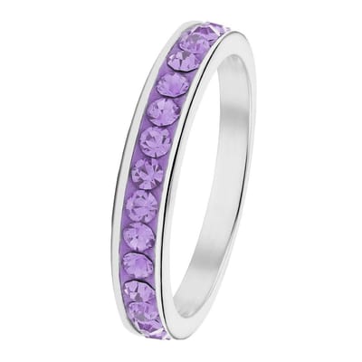 Lucardi Meisjes Kinder ring met plating - Rond - Violet Kristal - Cadeau - Staal - Zilverkleurig